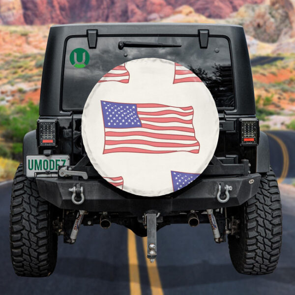 A American Flag Icon Waving Elements On Bright Background Spare Tire Cover - Jeep Tire Covers - Lynsiley