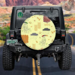 A Wolf In Autumn With An Umbrella In The Rain Spare Tire Cover - Jeep Tire Covers - Lynsiley