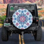 Blue And Red Floral Mandala On Blue Background Spare Tire Cover - Jeep Tire Covers - Lynsiley