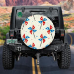 Fourth July Retro Star In Blue And Red Stripes Monochrome Spare Tire Cover - Jeep Tire Covers - Lynsiley