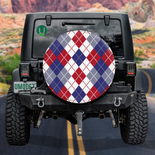 Patriotic Red White And Blue Argyle Pattern Spare Tire Cover - Jeep Tire Covers - Lynsiley