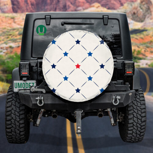 Red And Blue Stars And Lines Happy Independence Day Background Spare Tire Cover - Jeep Tire Covers - Lynsiley