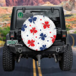 Red And Blue Flowers And Stars American Independence Day Spare Tire Cover - Jeep Tire Covers - Lynsiley