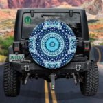 Blue And Mint Round Floral Mandala Ornament Spare Tire Cover - Jeep Tire Covers - Lynsiley