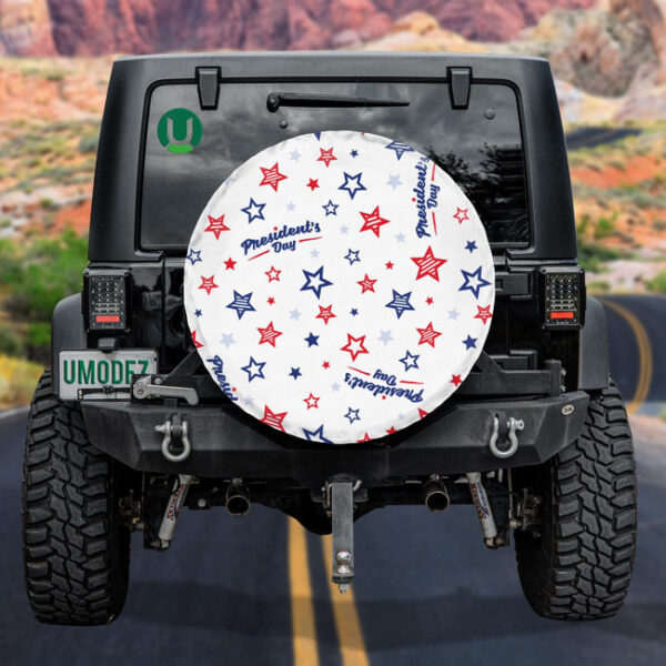 Red And Blue Stars Happy President's Day Of United States Spare Tire Cover - Jeep Tire Covers - Lynsiley