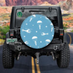 Blue And White Stars Sky With Helicopters And Parachutists Spare Tire Cover - Jeep Tire Covers - Lynsiley