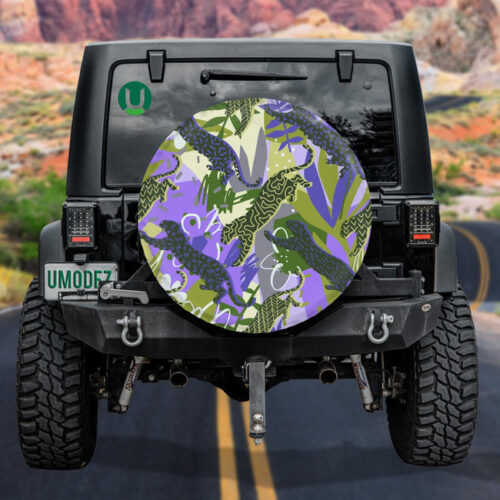 Absract Jungle Sport Leopard Silhouettes In Geometric Spare Tire Cover - Jeep Tire Covers - Lynsiley