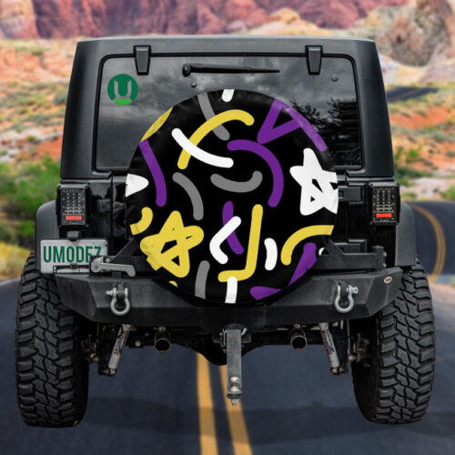 Abstract Stars Are Randomly Located On Black Background Spare Tire Cover - Jeep Tire Covers - Lynsiley