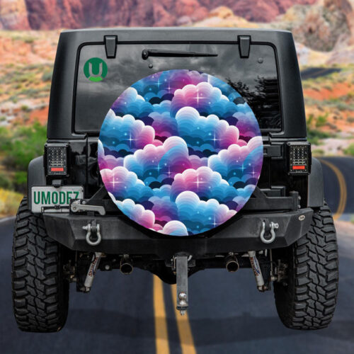 Beautiful Theme Blue And Purple Gradient Clouds With Stars Spare Tire Cover - Jeep Tire Covers - Lynsiley