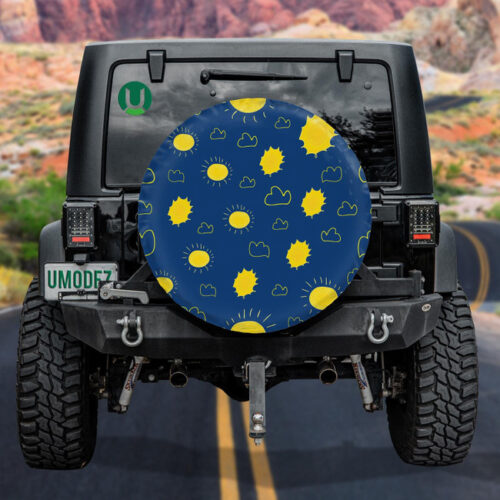 Funny Yellow Sun And Cloud On Blue Sky Spare Tire Cover - Jeep Tire Covers - Lynsiley