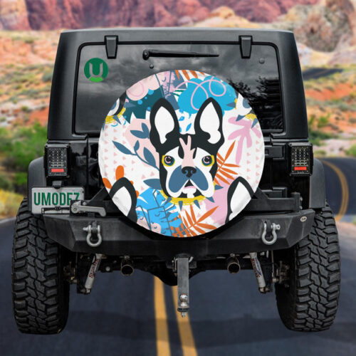 Abstract Dog Portrait And Floral Leaves Elements Illustration Spare Tire Cover - Jeep Tire Covers - Lynsiley