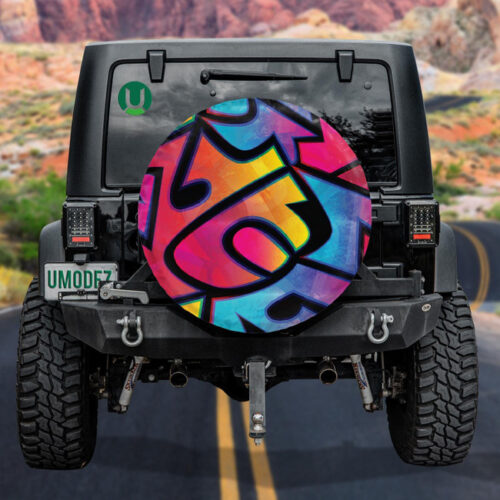 Psychedelic Geometric Shapes In Red And Blue Pattern Spare Tire Cover - Jeep Tire Covers - Lynsiley