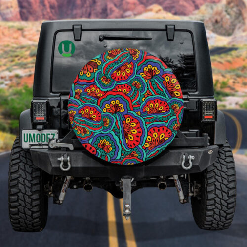 Abstract Colorful Flowers Overlap Pattern Psychedelic Background Spare Tire Cover - Jeep Tire Covers - Lynsiley
