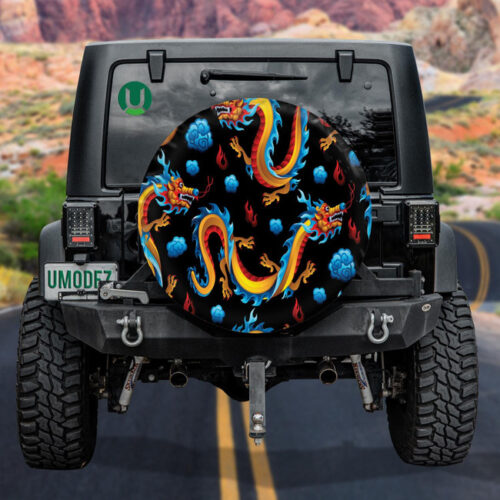 Chinese Dragons And Blue Cloud Asian Mythological Spare Tire Cover - Jeep Tire Covers - Lynsiley