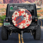 Abstract Elegance Flower Leaves Art Pattern On Red Background Spare Tire Cover - Jeep Tire Covers - Lynsiley