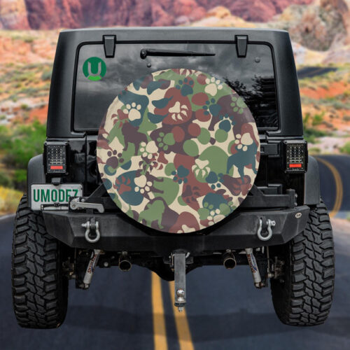 Abstract Multicolored Dog Paws Camo Military Pattern Spare Tire Cover - Jeep Tire Covers - Lynsiley