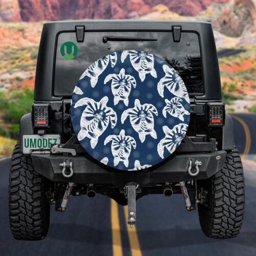 Abstract Hand Drawn Tribal Turtles And Lighthouse Spare Tire Cover - Jeep Tire Covers - Lynsiley