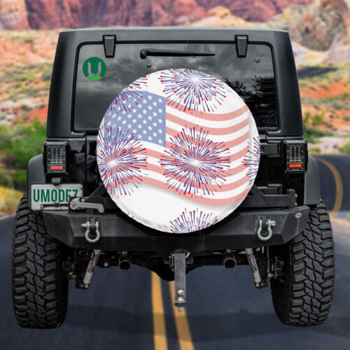 Shooting Stars Blue Fireworks On American Flag Pattern Spare Tire Cover - Jeep Tire Covers - Lynsiley