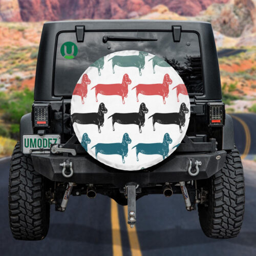 Sketch Dachshunds Long Dogs Black Red And Blue Spare Tire Cover - Jeep Tire Covers - Lynsiley