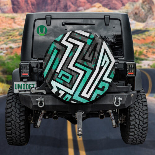 Abstract Urban Green Gray Maze Splashes Geometric Camo Spare Tire Cover - Jeep Tire Covers - Lynsiley