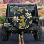 Abstract Elegance Flowers Hand Drawn Pattern Navy Theme Spare Tire Cover - Jeep Tire Covers - Lynsiley