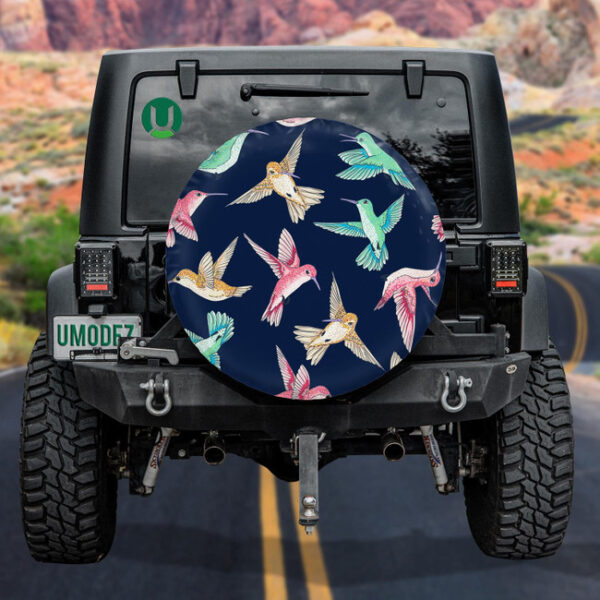 Colorful Flying Birds On Dark Blue Background Spare Tire Cover - Jeep Tire Covers - Lynsiley