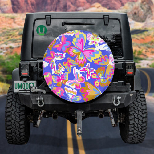 Abstract Colorful With Decorative Butterflies Background Spare Tire Cover - Jeep Tire Covers - Lynsiley