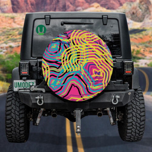 Abstract Multicolored Psychedelic Pattern Out Of Circular Geometric Shapes Spare Tire Cover - Jeep Tire Covers - Lynsiley