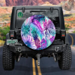 Pink And Blue Neon Tropical Fruits Leaves And Flowers Spare Tire Cover - Jeep Tire Covers - Lynsiley