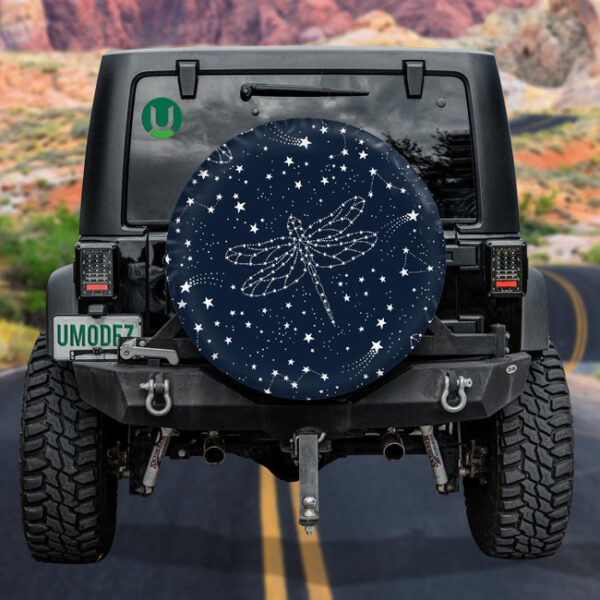 Dragonfly Constellations And Stars Blue White Background Spare Tire Cover - Jeep Tire Covers - Lynsiley