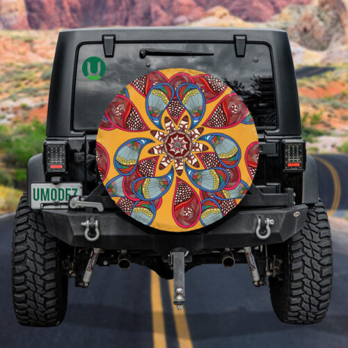 Abstract Psychedelic Flower Petals On Orange Background Spare Tire Cover - Jeep Tire Covers - Lynsiley