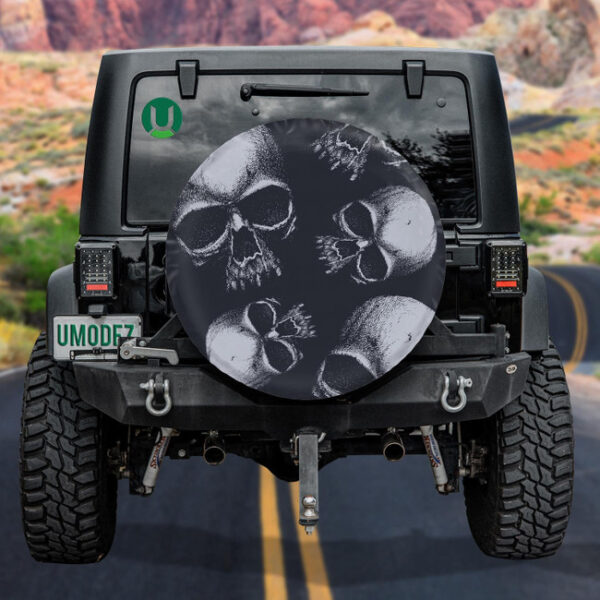 Human Skull On Dark Blue Background Spare Tire Cover - Jeep Tire Covers - Lynsiley