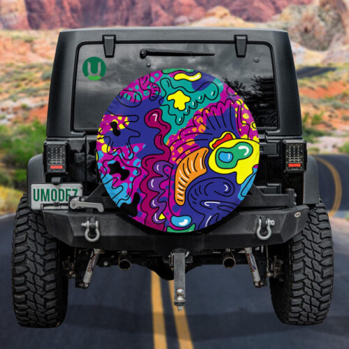 Abstract Unusual Pattern With Wave Shapes Lines Psychedelic Style Spare Tire Cover - Jeep Tire Covers - Lynsiley