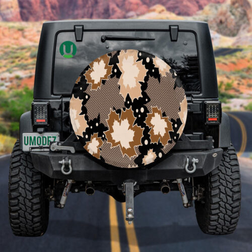 Abstract Ethnic Tile Maple Leaves and Geometric Shapes Dots Spare Tire Cover - Jeep Tire Covers - Lynsiley