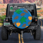 Seasonal Autumn Leaves On Blue Background Spare Tire Cover - Jeep Tire Covers - Lynsiley