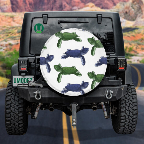 Blue And Green Turtles Isolated On White Background Spare Tire Cover - Jeep Tire Covers - Lynsiley