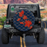 Autumn Colorful Ginkgo And Maple Leaves On Dark Blue Scales Spare Tire Cover - Jeep Tire Covers - Lynsiley