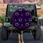 Colorful Neon Gradient Stars OnDark Blue Sky Background Spare Tire Cover - Jeep Tire Covers - Lynsiley