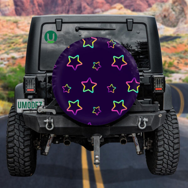 Colorful Neon Gradient Stars OnDark Blue Sky Background Spare Tire Cover - Jeep Tire Covers - Lynsiley