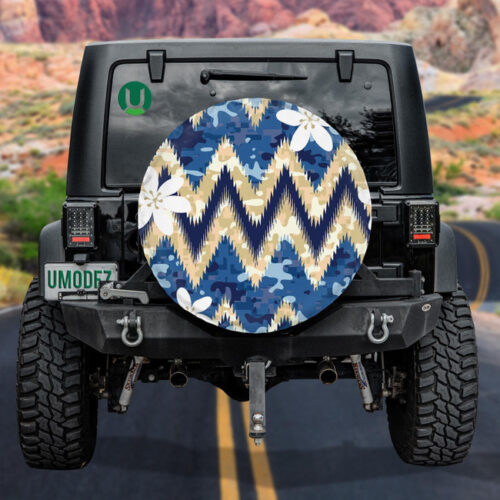 Aloha Hawaiian Flower Zigzag Ornament Blue Camo Background Spare Tire Cover - Jeep Tire Covers - Lynsiley