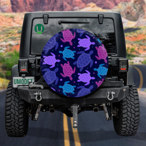 Pink Purple Blue Turtles On Dark Background Spare Tire Cover - Jeep Tire Covers - Lynsiley