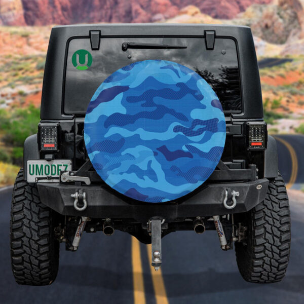 Military Aqua Blue Grid Camouflage Pattern Spare Tire Cover - Jeep Tire Covers - Lynsiley