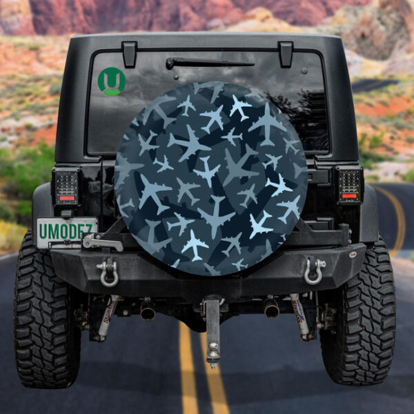 Dark Blue Airplanes Camouflage Military Pattern Spare Tire Cover - Jeep Tire Covers - Lynsiley