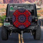 Blue Ornamental Round Mandalas On Red Background Spare Tire Cover - Jeep Tire Covers - Lynsiley