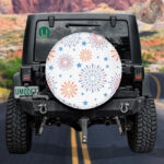 Aqua Blue Stars And Fireworls American Independence Day Pattern Spare Tire Cover - Jeep Tire Covers - Lynsiley