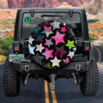 Abstract Geometric Colorful Grunge Stars With Dots Spare Tire Cover - Jeep Tire Covers - Lynsiley