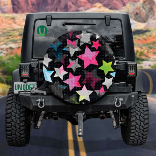 Abstract Geometric Colorful Grunge Stars With Dots Spare Tire Cover - Jeep Tire Covers - Lynsiley