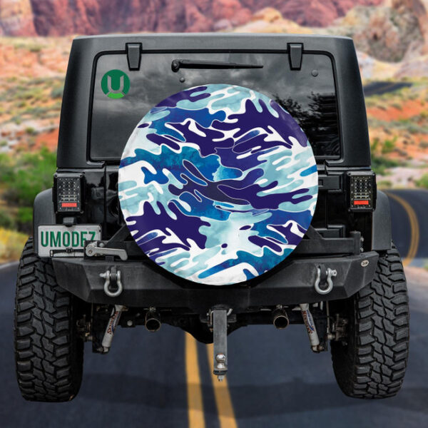 Modern Watercolor Aqua Blue Camo Monochrome Pattern Spare Tire Cover - Jeep Tire Covers - Lynsiley