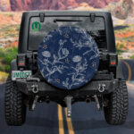 Hand Drawn Sketch Beautiful Silhouette Flowers In Dark Blue Color Spare Tire Cover - Jeep Tire Covers - Lynsiley