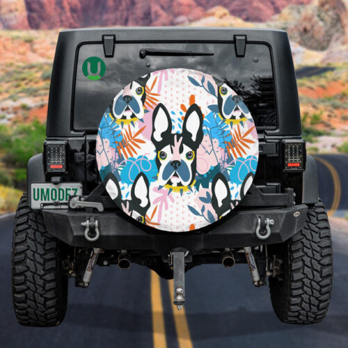 Abstract Elements Floral And Head Bulldog Spare Tire Cover - Jeep Tire Covers - Lynsiley